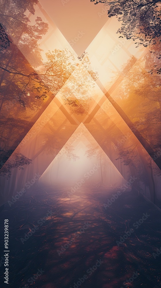 Aufkleber Exploring the Enchantment of Nature's Geometry in a Dreamy Misty Forest