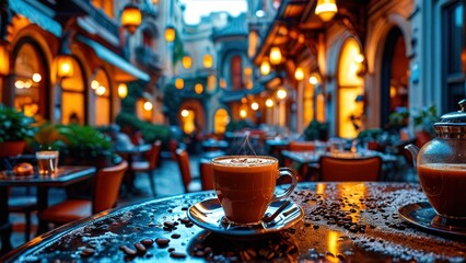 Cappuccino on a Table in a Cozy Cafe.