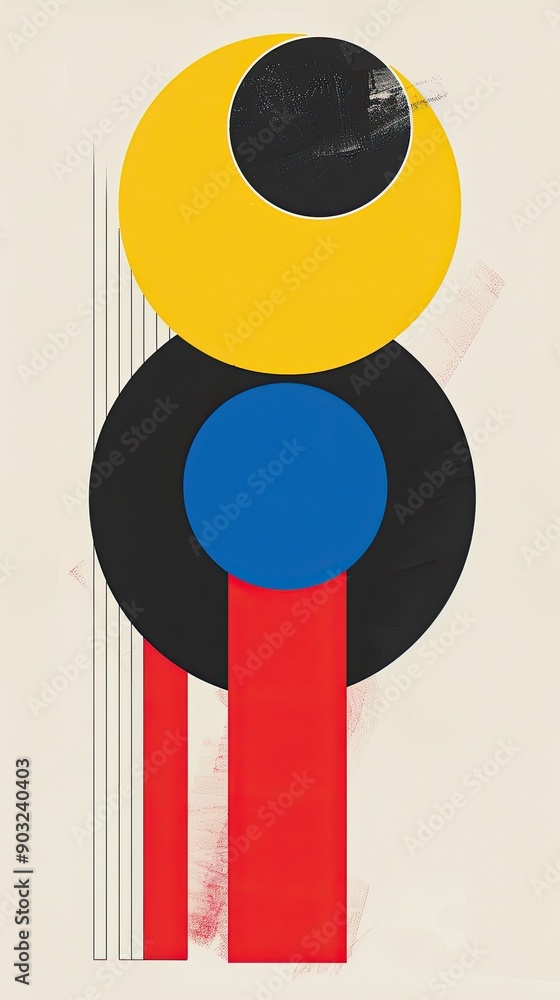 Poster vibrant minimalist artwork featuring primary colors and geometric shapes in simple composition