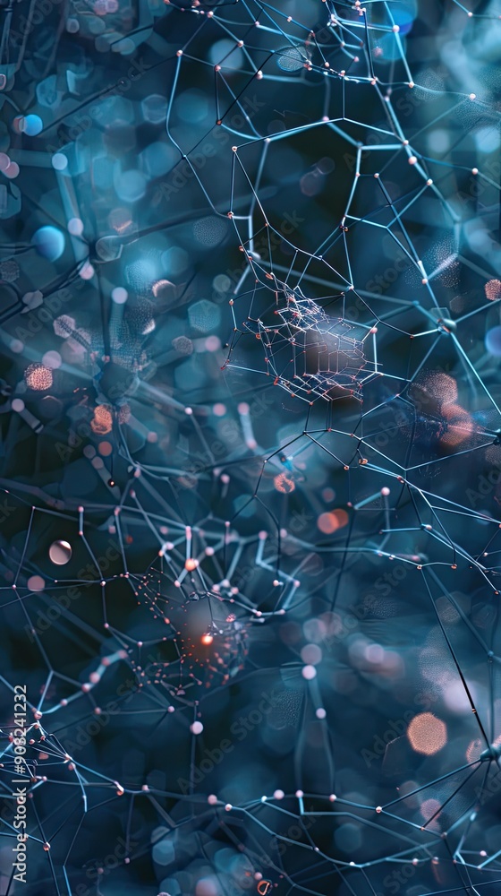 Poster Complex Network of Connections Illustrating Advancements in Machine Learning Technology During Evening Hours