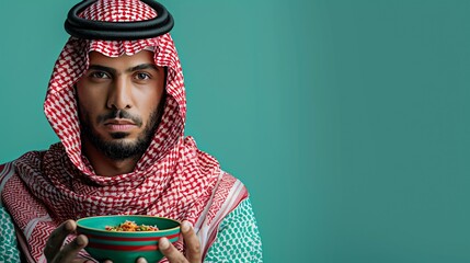 Portrait of a Middle Eastern Man Holding a Bowl