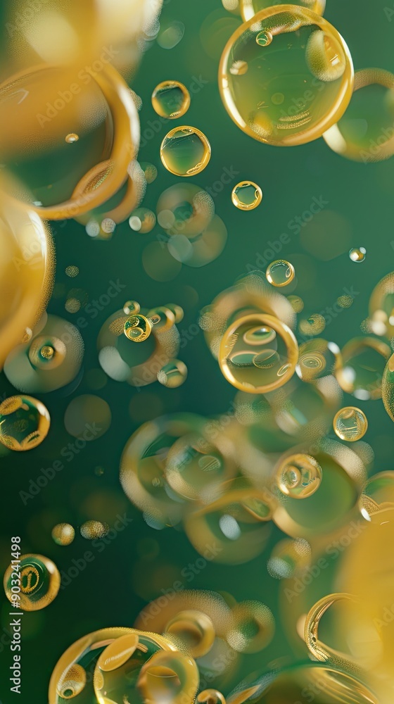 Aufkleber floating yellow oil bubbles rise against a calm green background in an abstract display