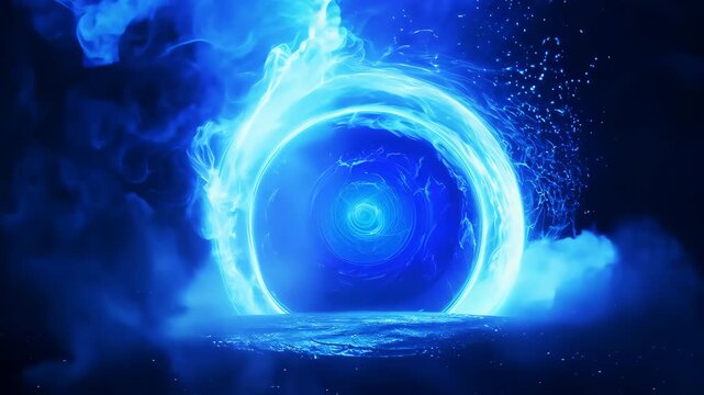Mystical blue energy portal with swirling light