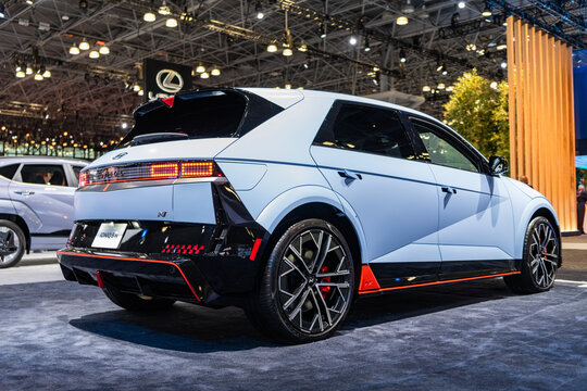 New York City, USA - March 27, 2024: Hyundai IONIQ 5 N electric vehicle at New York International Auto Show, rare view