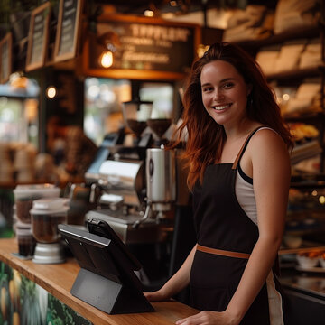 Woman barist working and smiling