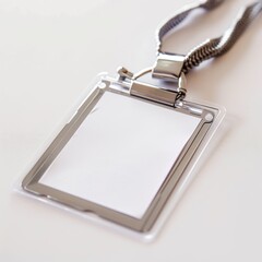 Blank Silver Lanyard ID Card Holder with White Background
