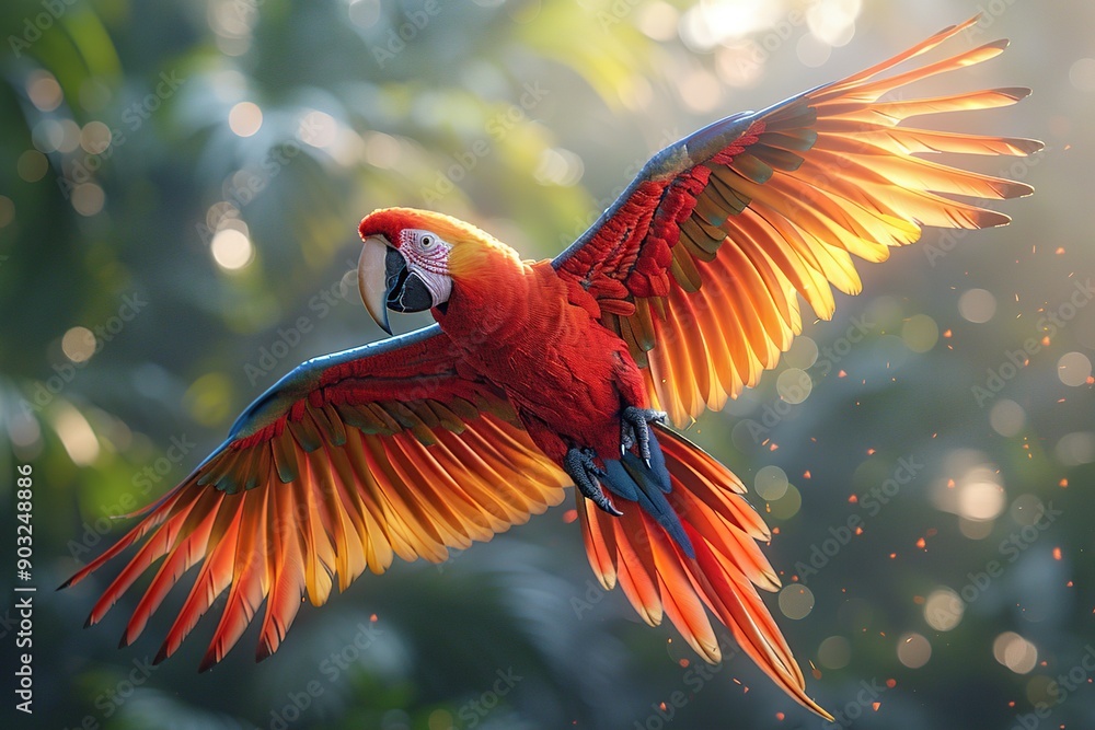 Wall mural scarlet macaw in flight