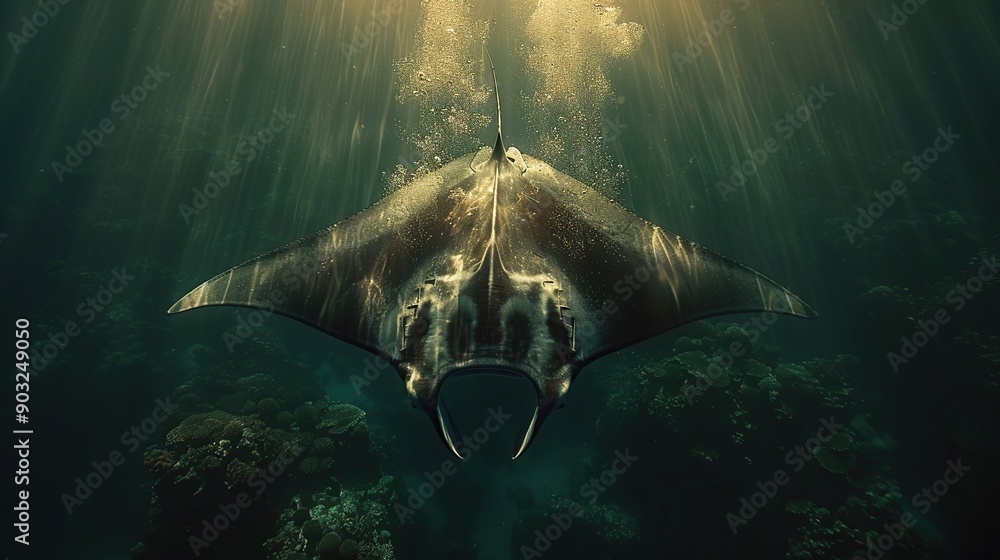 Poster Manta Ray in the Sunbeams