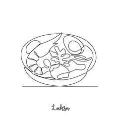 One continuous line drawing of Laksa food vector illustration. Traditional food in simple linear style vector design concept. Traditional foods have gained global popularity in world communities.