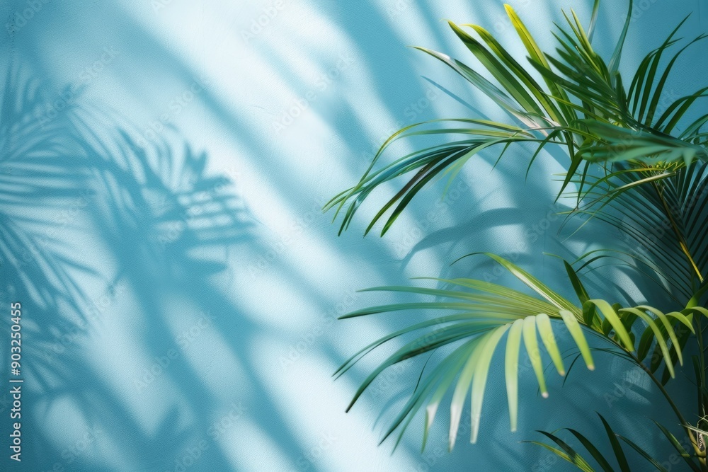 Wall mural abstract palm leaf shadow background for product presentation in spring and summer.