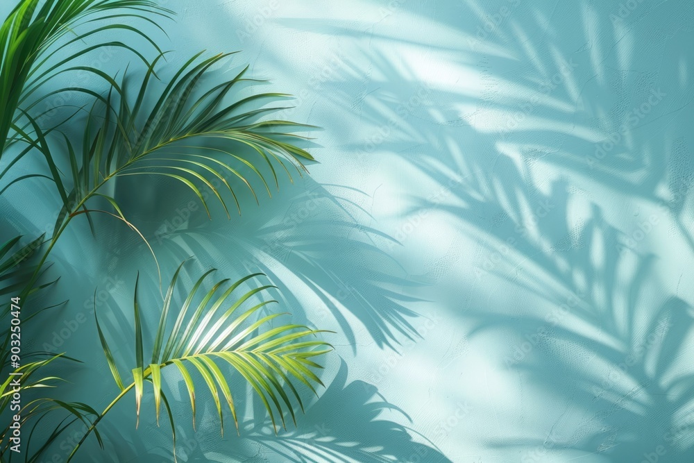 Aufkleber abstract palm leaf shadow background for product presentation in spring and summer.