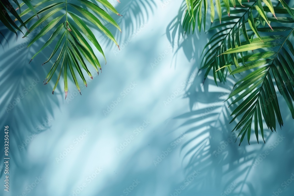 Wall mural abstract palm leaf shadow background for product presentation in spring and summer.