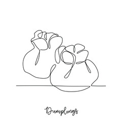 One continuous line drawing of Dumplings food vector illustration. Traditional food in simple linear style vector design concept. Traditional foods have gained global popularity in world communities.