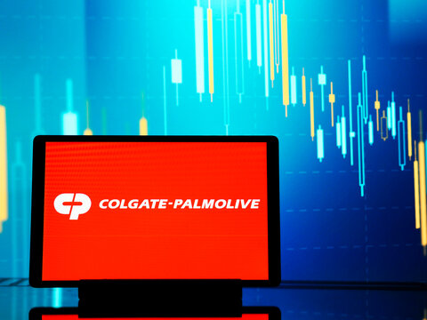 In this photo illustration,  Colgate-Palmolive Company logo seen displayed on a tablet.