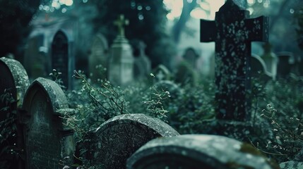 Old Gravestones in Cemetery Graveyard