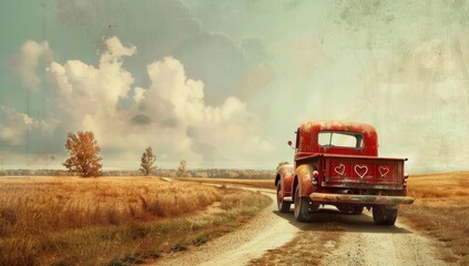 Vintage Red Truck on a Country Road