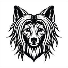 Chinese Crested Dog head linocut vector