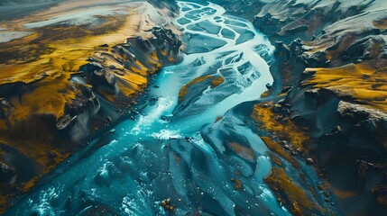 Aerial photograph of glacial rivers from above