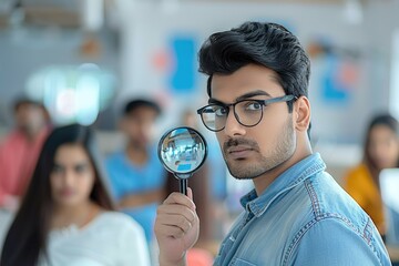 Male HR manager recruits Indian female candidate among diverse professionals.