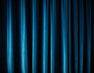 Curtain with soft smooth flowing folds. Deep blue color and luxurious texture create a dramatic and elegant atmosphere. Decoration and interior design. Expensive curtain made of rich fabric. AI