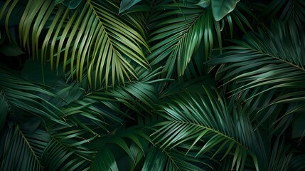 Closeup of beautiful palm leaves in a wild tropical garden
