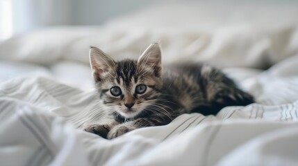 Cute little kitten on bed