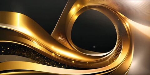 3d golden light wave moving of dots and weave lines. Abstract gold sparkling light in celebration background. Christmas and new year concept - Powered by Adobe