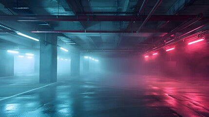 Empty parking garage background with dappled light