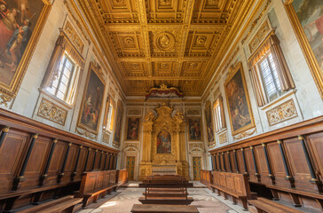PERUGIA, ITALY - MAY 16, 2024: The nave of church Oratorio dei Santi Andrea e Bernardino (oratorio...