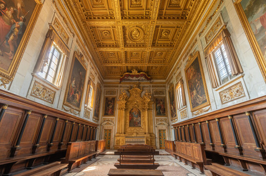 PERUGIA, ITALY - MAY 16, 2024: The nave of church Oratorio dei Santi Andrea e Bernardino (oratorio della Giustizia).