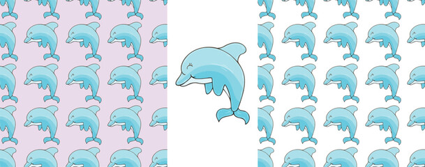 Set Creative marine seamless pattern. Pattern in hand draw style, created for fabrics