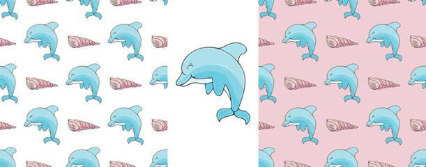 Fototapeta premium Set Creative marine seamless pattern. Pattern in hand draw style, created for fabrics