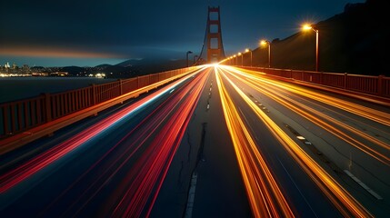 Obraz premium Long exposure of vehicle lights on Golden Gate Bridge