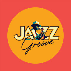 Groove Jazz - saxophone playing African American man jazz musician in vibrant colors minimalist vector illustration.