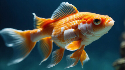 Vibrant Goldfish Swimming in Clear Teal Water