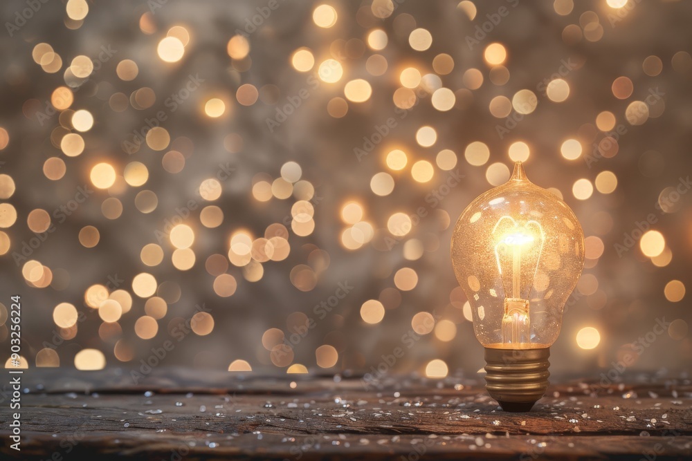Poster warm glowing light bulb with bokeh lights in the background creating a cozy and festive atmosphere i