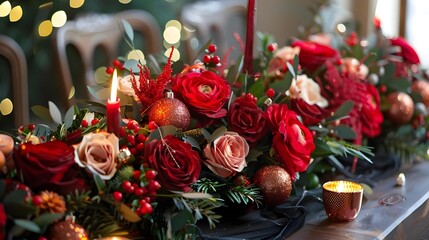 Christmas-themed floral centerpiece