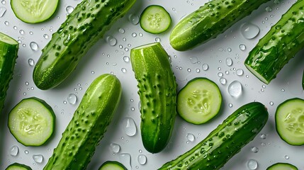 Fresh cucumbers group with slices