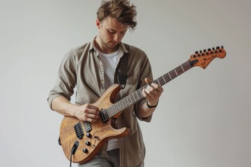 Obraz premium man playing a guitar A man playing a guitar standing isolated on white background