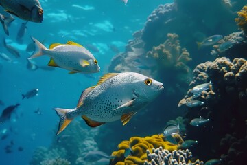 Naklejka premium Diving with fish in the ocean