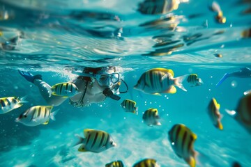 Fototapeta premium Diving with fish in the ocean