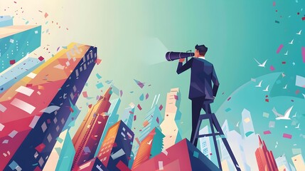 Vision to see business direction with a businesswoman