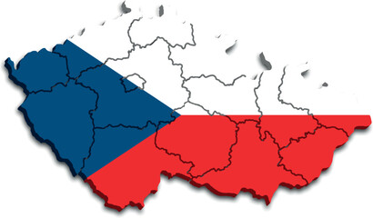 CZECH REPUBLIC MAP WITH ITS REGIONS AND POLITICAL ADMINISTRATIVE DIVISIONS WITH FLAG
