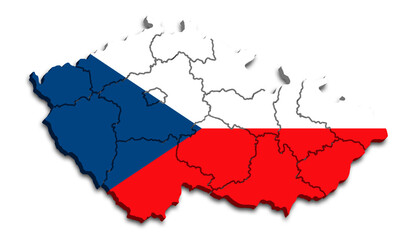 CZECH REPUBLIC MAP WITH ITS REGIONS AND POLITICAL ADMINISTRATIVE DIVISIONS WITH FLAG