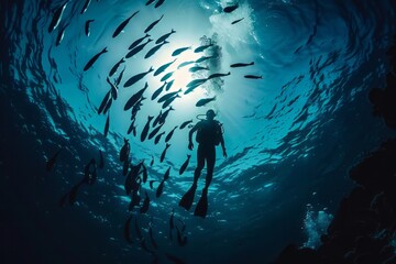 Diving with fish in the ocean