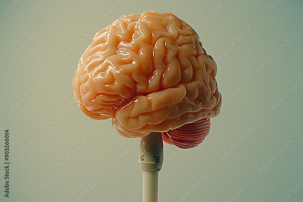 Poster realistic brain light bulb on a neutral background symbolizing creativity and intelligence in a mode