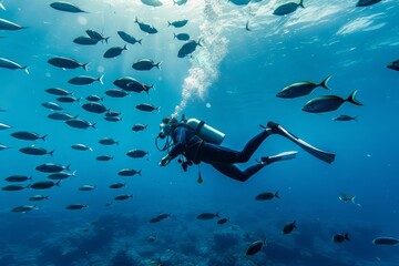 Fototapeta premium Diving with fish in the ocean