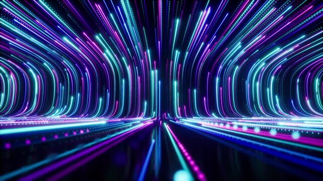 Experience the mesmerizing dynamic patterns of neon lights in an abstract threedimensional space