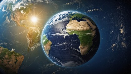 Fototapeta premium Earth from Space with Rising Sun.