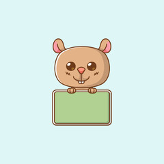 Cute squirrel hold blank space board banner kawaii chibi character mascot illustration outline style